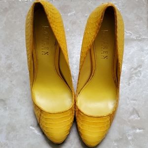 Ralph Lauren Yellow Snakeskin Leather Pump Heels